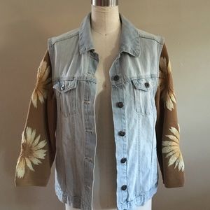 One of a kind vintage denim sunflowers knit jacket